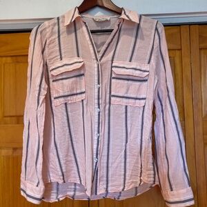 Sweet Wanderer Long Sleeve Button Down Pink/Peach with Stripes Size Medium